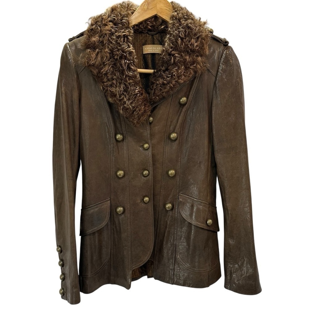 Vtg Amalia Ans Made in Italy Leather Jacket Shearling Collar READ